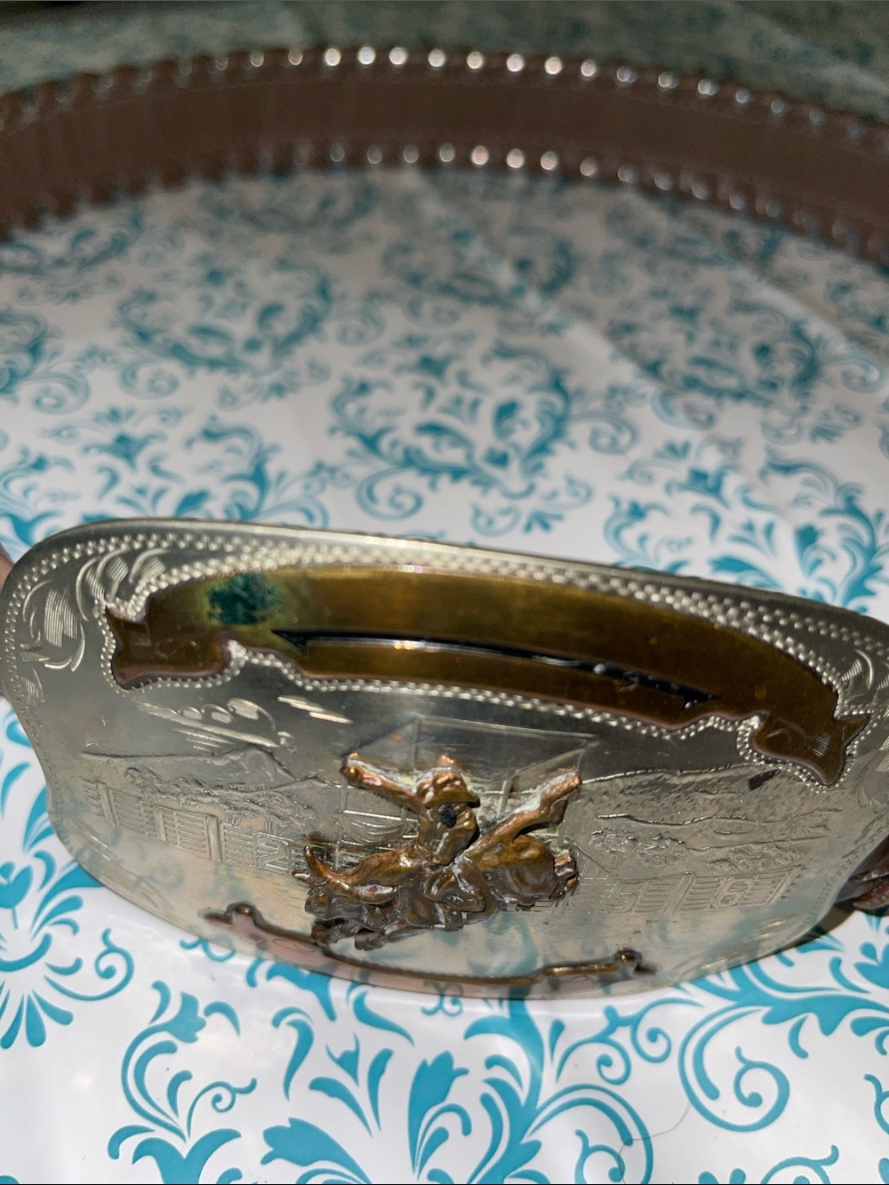 Vintage FISHER Leather Belt with COMSTOCK German Silver Belt Buckle